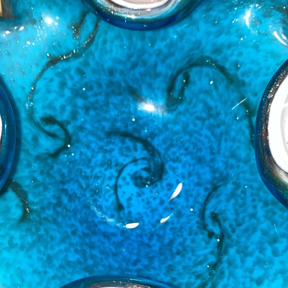 MURANO glass fancy bowl handmade in Italy, turquoise cased in white $89 - Picture 3 of 5